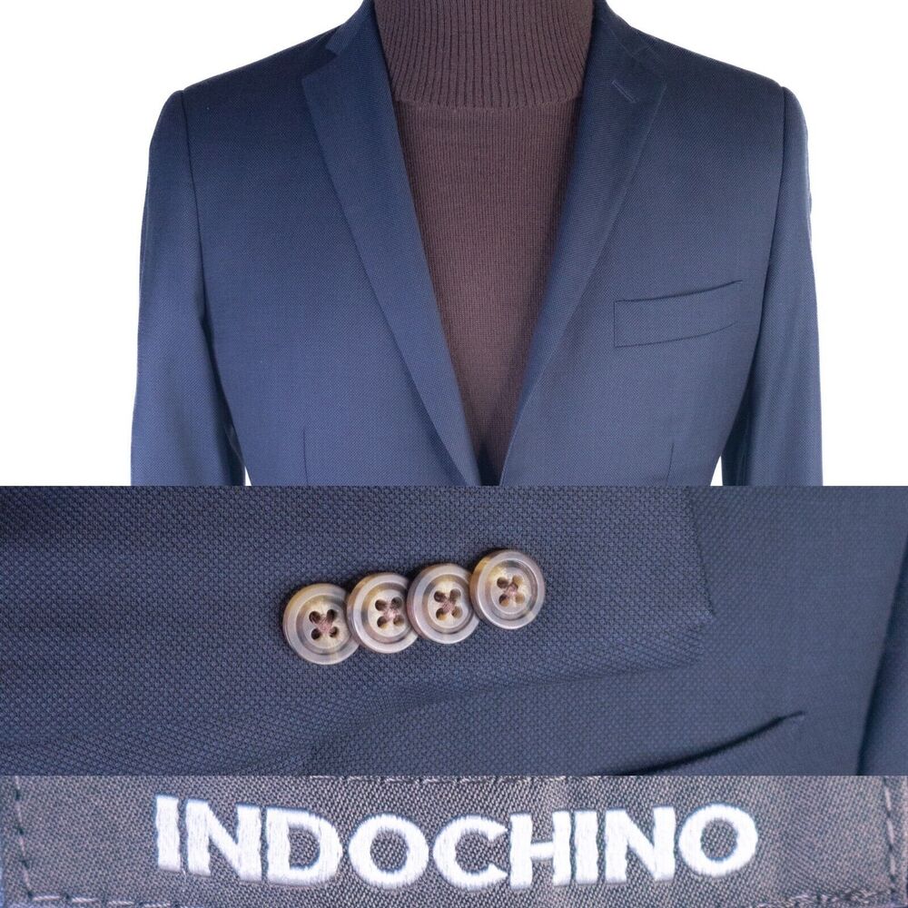 INDOCHINO Mens Blazer Sport Coat Casual Jacket Size 40S Blue Wool Two Button EUC